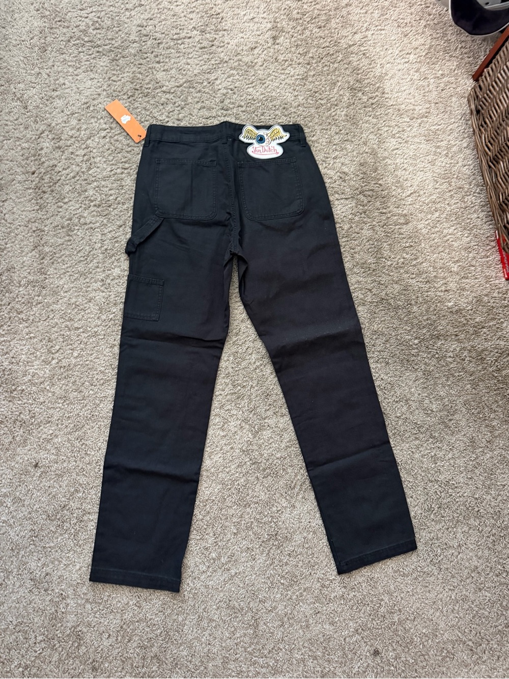 Von Dutch Black Cargo Work Pants with Rear Patch